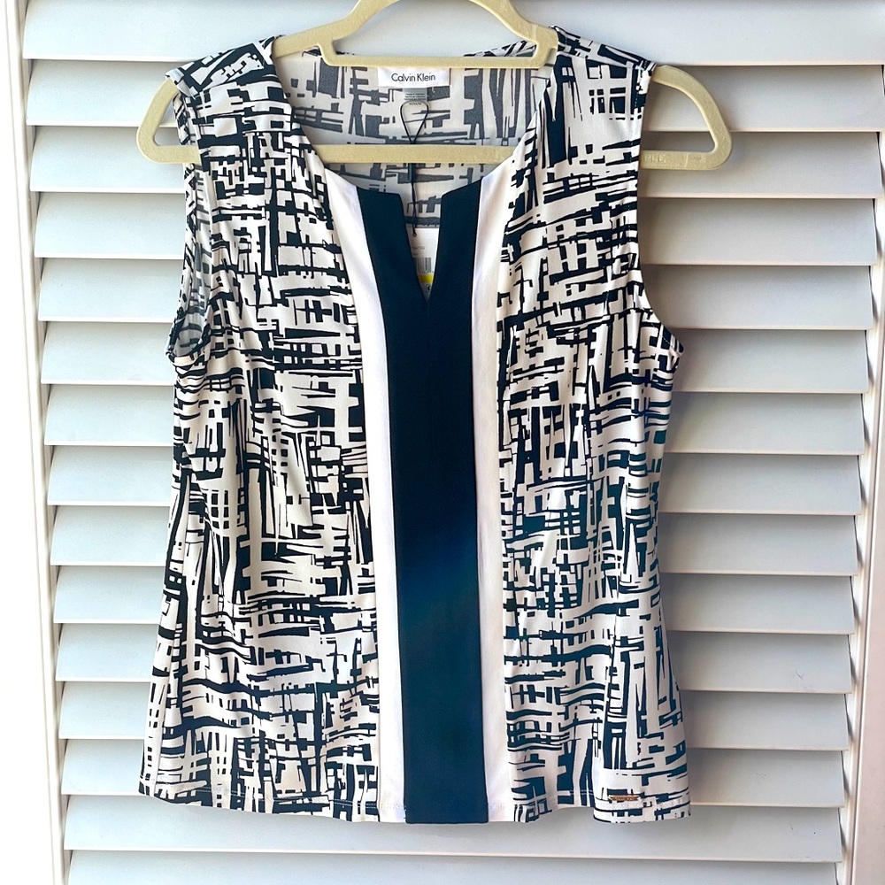 NWT Calvin Klein Black & White Sleeveless Top